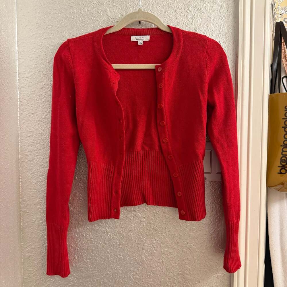Orange Kiss Essentials Women's Red Button-Front Knit Cardigan